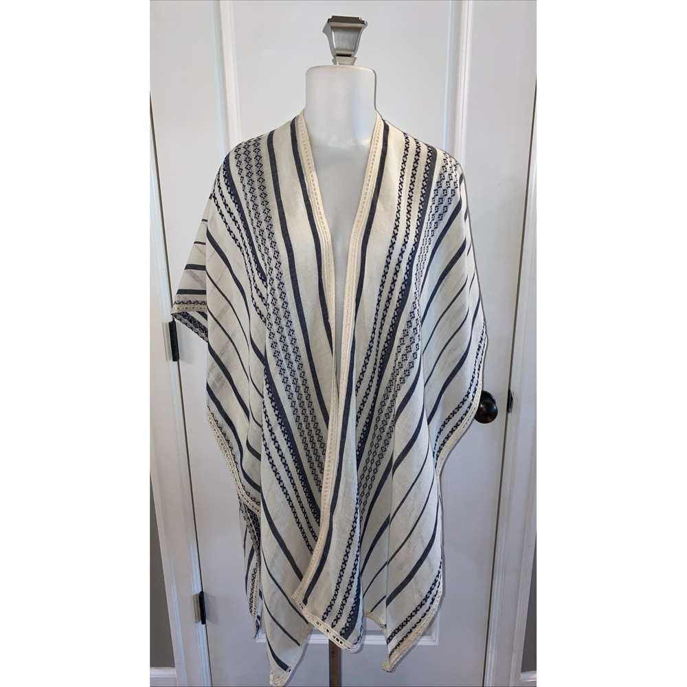 Michael Stars‎ Sand Striped One Size Kimono Open Poncho Beachy Lagenlook Cotton